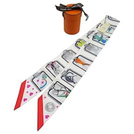 Hermès-Hermes Twilly Story Silk Scarf-Brown,White,Red