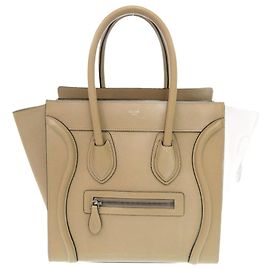 Céline Celine Luggage Micro Shopper Leather Handbag Beige