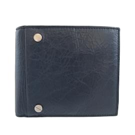 Balenciaga-Balenciaga Navy Blue Bi-fold Leather Wallet-Navy blue