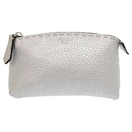 Fendi-Fendi Selleria Leather Silver Pouch-Silvery