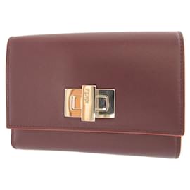 Fendi-Fendi Peekaboo Leather Bordeaux Double Wallet-Dark red