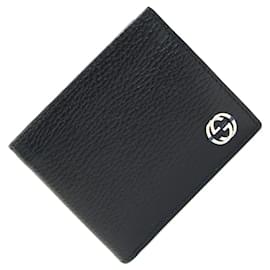 Gucci-Carteira dobrável Gucci em couro preto e azul-Preto,Azul