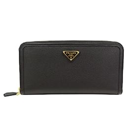 Prada-Prada Men's Long Wallet in Black Vitello Dino Leather-Black