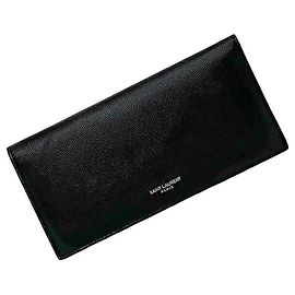 Saint Laurent Black Leather Bi-fold Long Wallet Black