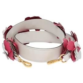 Prada-PRADA Flower Shoulder Strap Leather 40.2"" White Auth ki5474-White