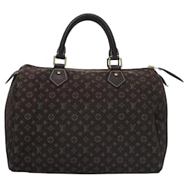 Louis Vuitton-LOUIS VUITTON Monogram Mini Lin Speedy 30 Bag Brown Ebene M95224 LV Auth BA534-Brown,Damier ebene