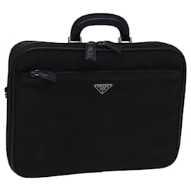 Prada-PRADA Business Bag Nylon Black Silver Auth bs23613-Black,Silvery