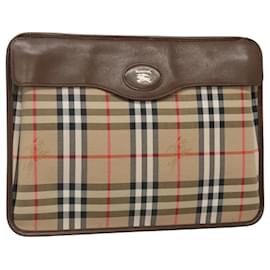 Autre Marque-Burberrys Nova Check Clutch Bag Canvas Beige Auth BA733-Beige