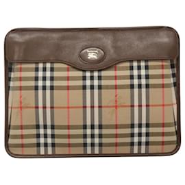 Autre Marque-Burberrys Nova Check Clutch Bag Canvas Beige Auth BA733-Beige