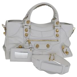 Balenciaga-BALENCIAGA The Giant Part Time Hand Bag Leather 2way White Auth yk17718A-White