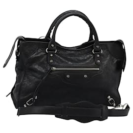 Balenciaga-BALENCIAGA The City Hand Bag Leather Black 115748 Auth yk17523A-Black