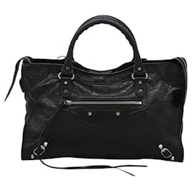 Balenciaga-BALENCIAGA The City Hand Bag Leather Black 115748 Auth yk17523A-Black