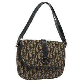 Christian Dior Trotter Canvas Shoulder Bag Navy Auth BD835 Navy blue