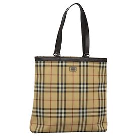Bolsa Tote Burberry Nova Check em PVC bege e marrom Auth BD761 Marrom Bege