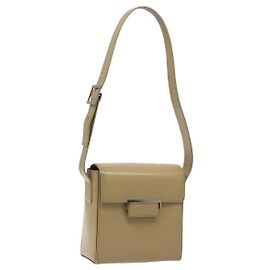SAINT LAURENT Shoulder Bag Leather Beige Silver Auth bs23487 Silvery Beige