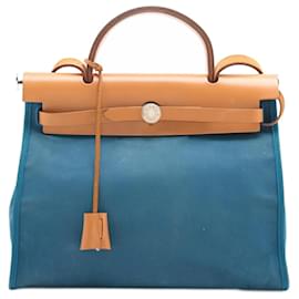 Hermès-Hermes Her Bag Leather Shoulder Tote-Brown,Blue
