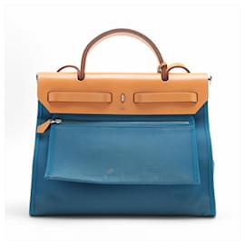 Hermès-Hermes Her Bag Leather Shoulder Tote-Brown,Blue