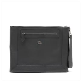 Christian Louboutin-Christian Louboutin Peter Pouch Spike Studs Leather Clutch Bag-Black