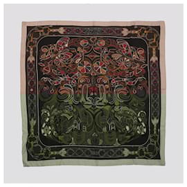 Hermès-Hermes Carre Geant 140 FOLKLORE Cashmere Silk Scarf-Brown