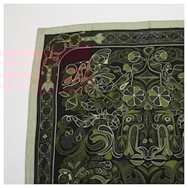 Hermès-Hermes Carre Geant 140 FOLKLORE Cashmere Silk Scarf-Brown