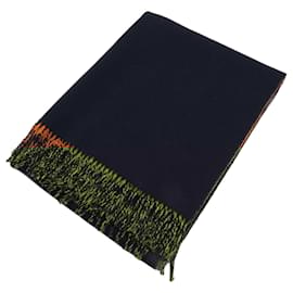 Hermès-Hermes Cashmere Stole in Navy and Orange-Orange,Navy blue