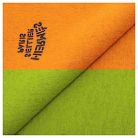 Hermès-Hermes Cashmere Stole in Navy and Orange-Orange,Navy blue