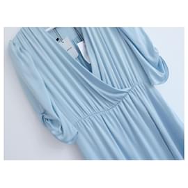 Lanvin-Lanvin Resort Sky Blue Silk Draped Dress Spring 2022-Light blue