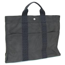 Hermès-Sac à main Hermes Air Line Tote MM en toile grise-Marron