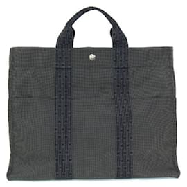 Hermès-Sac à main Hermes Air Line Tote MM en toile grise-Marron