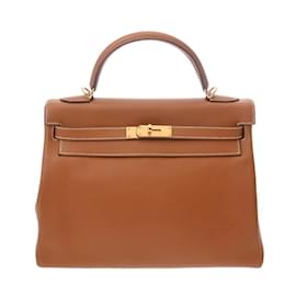 Hermès-Sac à main Hermes Kelly 32 Swift-Marron