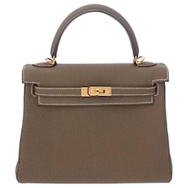 Hermès-Sac à main Hermes Kelly 25 en cuir Togo-Taupe