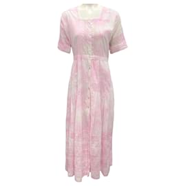Autre Marque-LoveShackFancy Pink / White Tie-Dye Cotton Maxi Dress-Pink