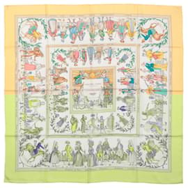 Hermès-Hermès Carré 90 "COSTUMES CIVILS ACTUELS" 100% Silk Scarf in Beige-Beige