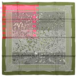 Hermès-Hermès Carré 90 "LIBRES COMME L'AIR" 100% Silk Scarf in Red x Grey-Brown