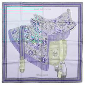 Hermès-Hermès Carré 90 "Selle des Steppes" 100% Silk Scarf in Blue-Blue