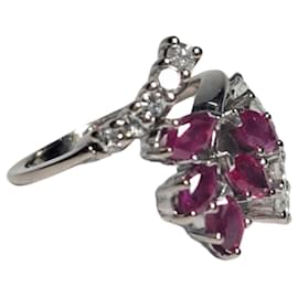 Autre Marque-Anillo Diseño Rubíes y Brillantes Oro Blanco 18K-Other