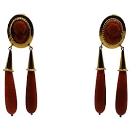 Autre Marque-Pendientes largos de oro y coral-Other
