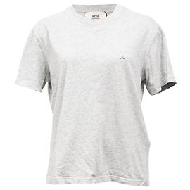 Grau Baumwoll Crewneck T-Shirt mit geprägtem Ami-Logo Grau