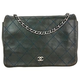 Chanel gesteppte Lammleder Geldbörse mit Kette Umhängetasche Grün