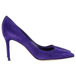 Gianvito Rossi Pointed Toe Pumps in Indigo Suede Purple