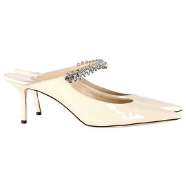 Mules de couro creme adornadas com cristais Jimmy Choo Bing 65 Branco Cru