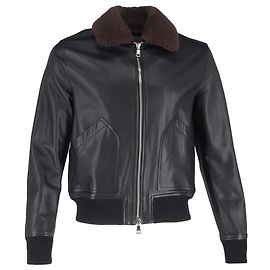 Autre Marque  Mr. P. Shear Trim Zipped Bomber Jacket in Black Leather Black