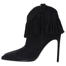 Saint Laurent-Saint Laurent Fringe Ankle Boots in Black Suede-Black