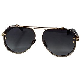 Balmain Engraved Monogram Titanium Aviator Sunglasses in Black Acetate Black