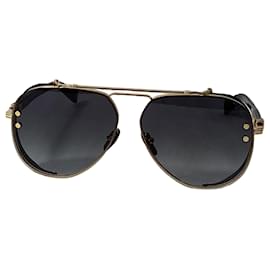 Balmain-Balmain Engraved Monogram Titanium Aviator Sunglasses in Black Acetate-Black