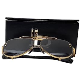 Balmain-Balmain Engraved Monogram Titanium Aviator Sunglasses in Black Acetate-Black