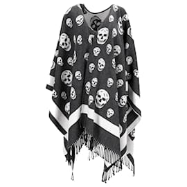 Alexander Mcqueen-Alexander McQueen Skull Print Cape In Grey Wool-Grey