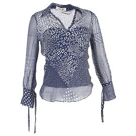 Diane von Furstenberg Printed Wrap Blouse in Blue Silk Other