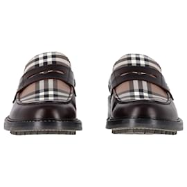 Burberry- Burberry Checked Penny Loafers in Brown Leather-Brown,Red