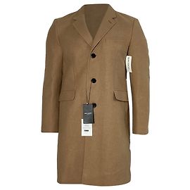 Saint Laurent Slim Fit Chesterfield Coat in Beige Wool Brown Red
